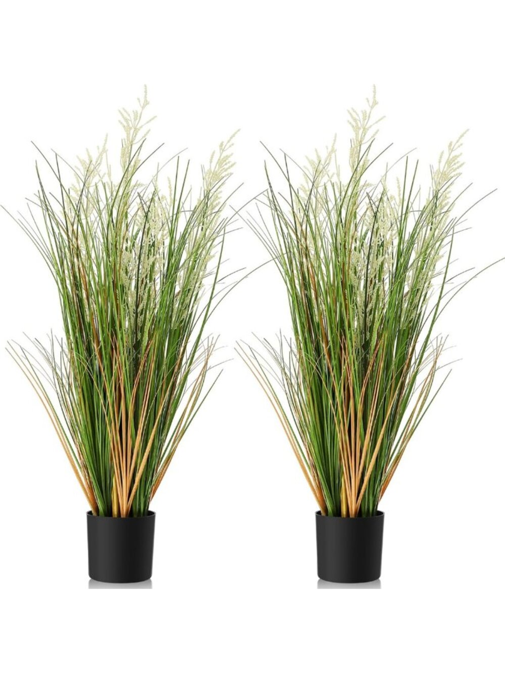 2 Pcs 3ft Tall Faux Grass Plants in Pots - Indoor Outdoor Greenery Decor